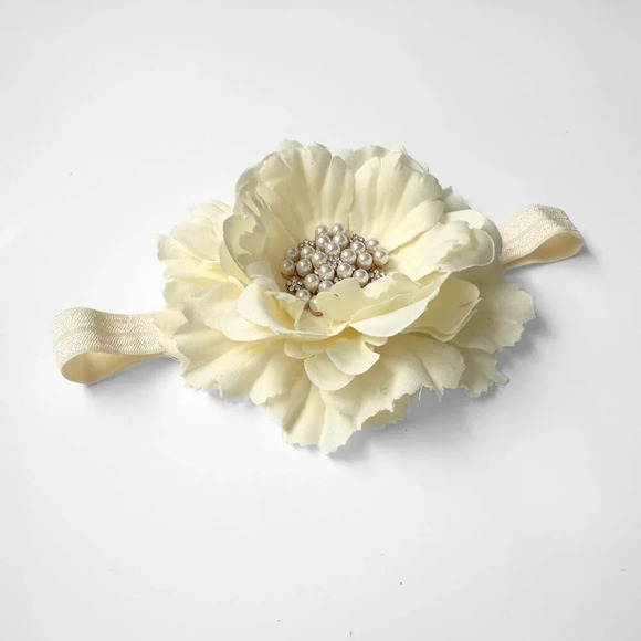 NWT Pretty Vintage Inspired Girls Headband Hair Accessory Floral Beaded Ivory OS - Picture 2 of 3
